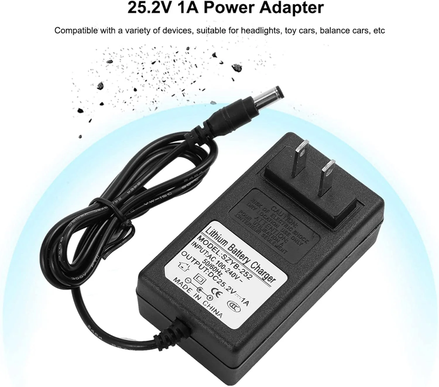 آداپتور برق باتری 25.2 ولت 1 آمپر Bewinner، آداپتور منبع تغذیه 25.2 ولت 1000 میلی آمپر با محافظت های متعدد، نشانگر LED، سازگاری گسترده برای چراغ های جلو/ماشین های اسباب بازی/دوچرخه های تعادلی (پلاگین UK)
