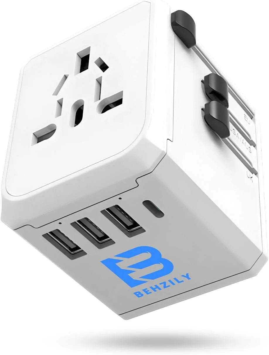آداپتور مسافرتی جهانی، آداپتور بین المللی با 1 خروجی AC، 3 پورت USB و 1 پورت Type-C PD، شارژر همه کاره، سوکت هوشمند - مناسب منزل و سفر (سفید)