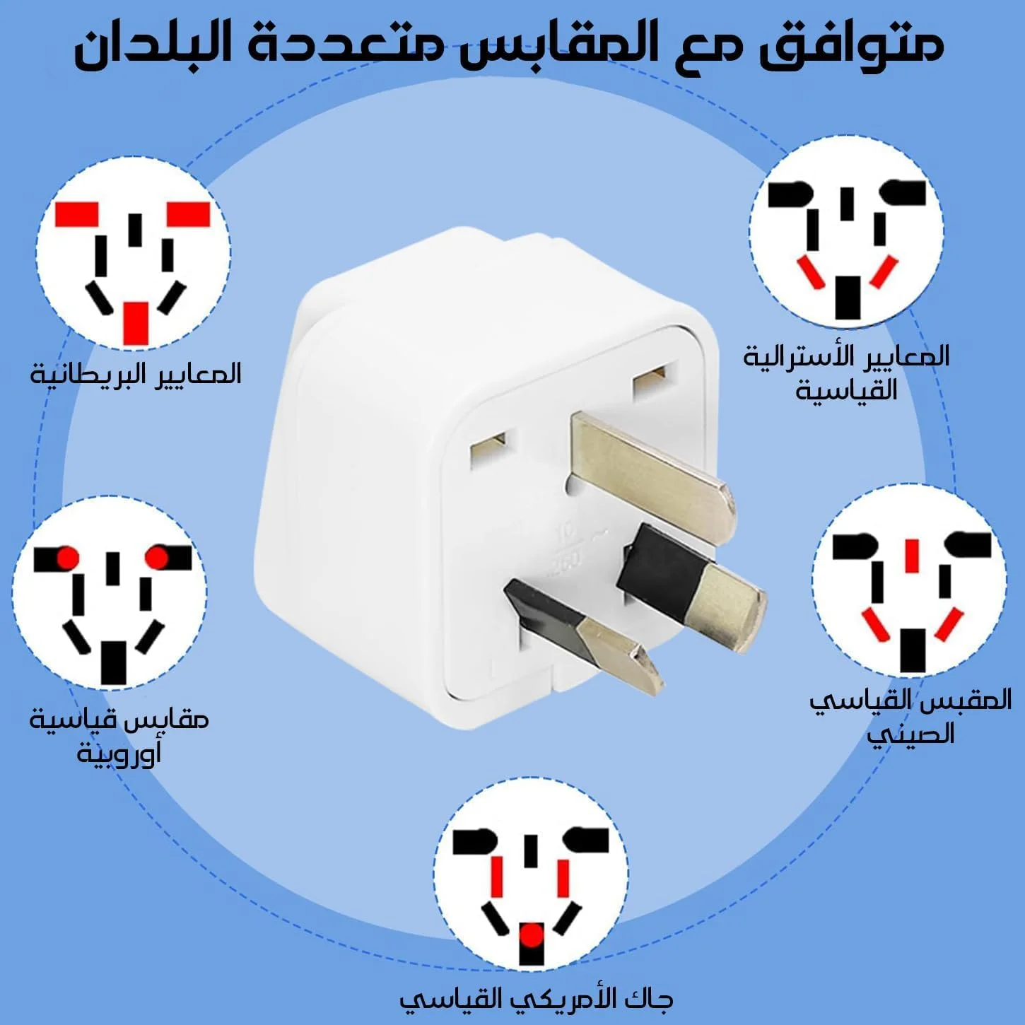 آداپتور دوشاخه استرالیا، 3 عدد، آداپتور برق مسافرتی جهانی، تبدیل کننده انواع دوشاخه های G از انگلستان، سنگاپور و غیره (سفید)
