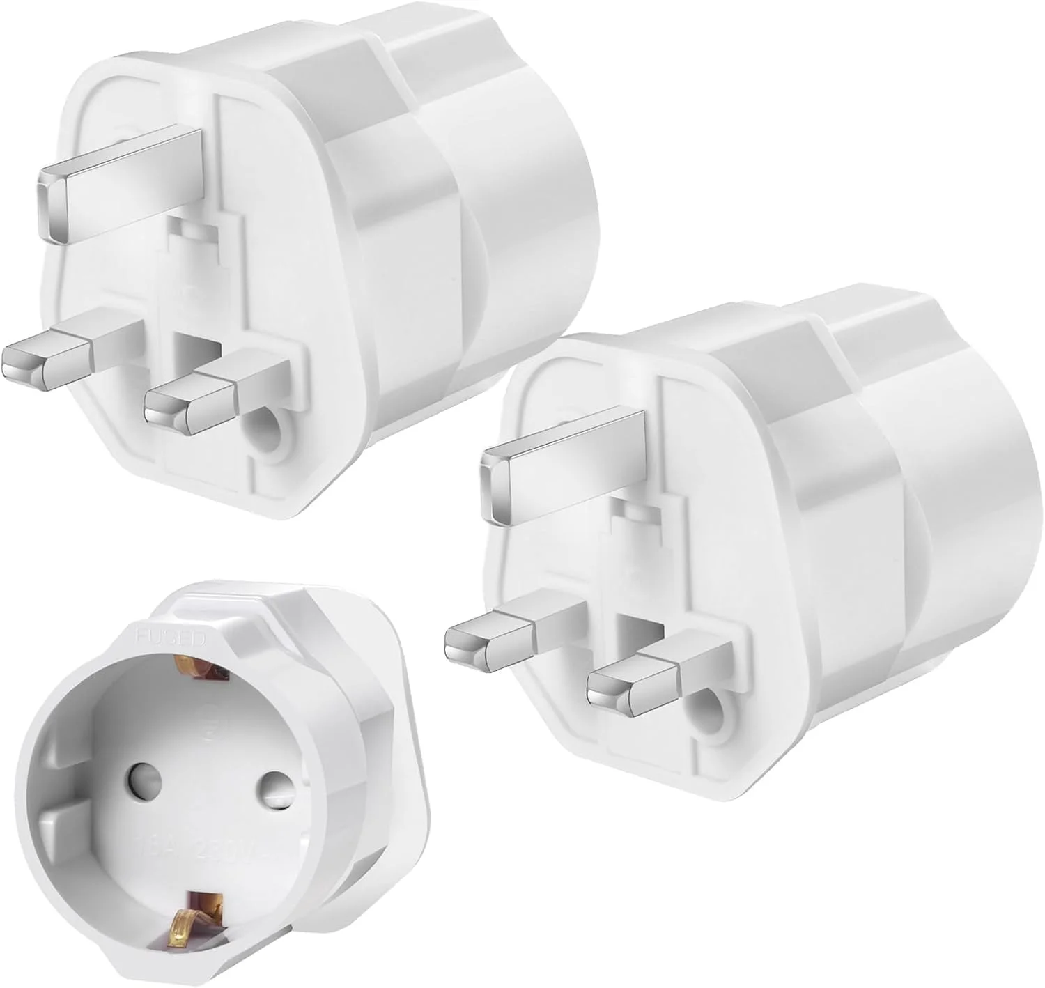 تبدیل دوشاخه اروپایی به دوشاخه بریتانیایی آزونی - تبدیل کننده برق EU به UK ارت دار، آداپتور مسافرتی 3 پین نوع G برای فرانسه، ایتالیا، اسپانیا، آلمان و غیره - دوشاخه بین المللی جهانی (سفید)