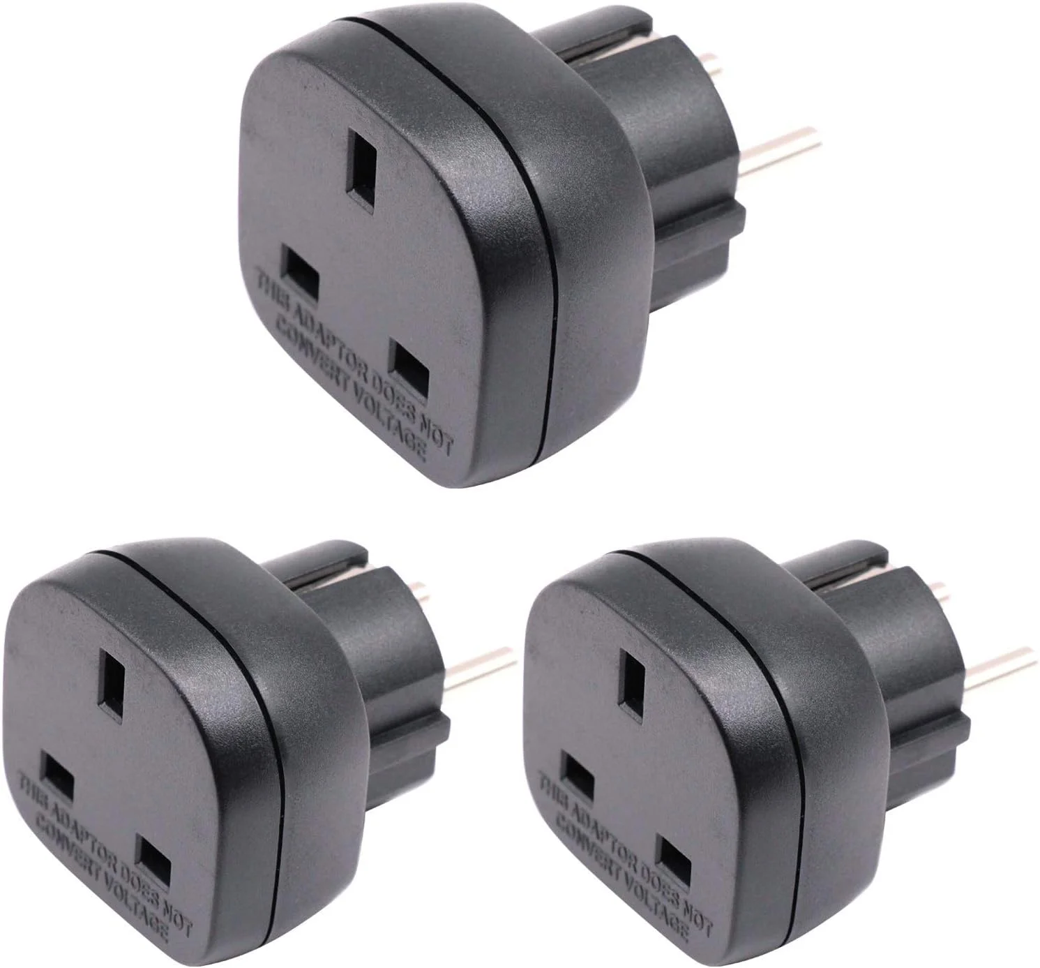 تبدیل دوشاخه برق BS8546 تایید شده امارات/انگلیس به اروپا/آلمان/فرانسه/ایتالیا/اسپانیا، دستگاه الکترونیکی 3 پین از امارات/انگلیس/هنگ کنگ/عربستان سعودی به پریز 2 پین اروپا/آلمان/فرانسه/اسپانیا/ایتالیا با شاتر ایمنی (مشکی * 3 عدد)