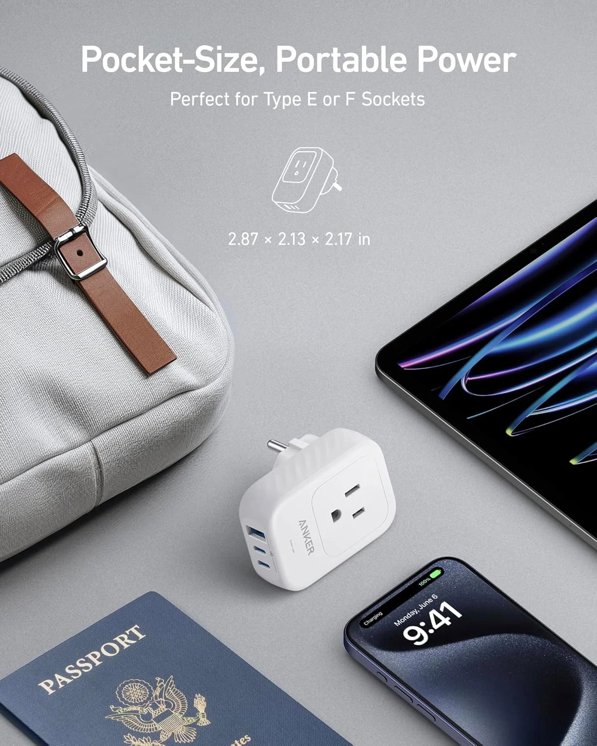 آداپتور دوشاخه بین المللی انکر (بسته 2 عددی) تبدیل دوشاخه آمریکا به اروپا، آداپتور مسافرتی، حداکثر 15 وات با 2 پورت AC، 2 پورت USB-C و 1 پورت USB-A، ایده آل برای آیفون 15، آیپد ایر و غیره، جمع و جور برای مسافرت، کروز (دارای گواهی TUV)