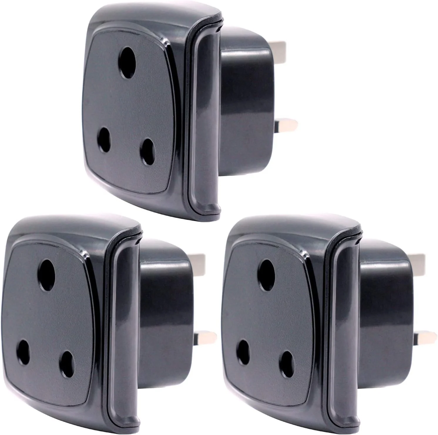 تبدیل دوشاخه بزرگ نوع M آفریقای جنوبی به پریز سه پین بریتانیا، تایید شده BS 8546، فیوز 13 آمپر با شاتر ایمنی (3 عدد مشکی)