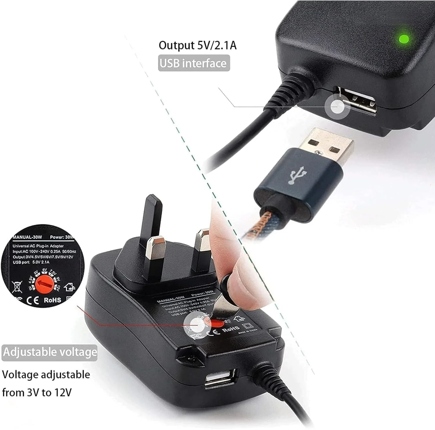 آداپتور برق متناوب/مستقیم 30 واتی یونیورسال، آداپتور برق متناوب یونیورسال با 8 پلاگین آداپتور اختیاری، مناسب برای محصولات الکترونیکی خانگی 3 ولت، 4.5 ولت، 5 ولت، 6 ولت، 7.5 ولت، 9 ولت، 12 ولت و نوارهای LED آداپتور برق متناوب/مستقیم 30 واتی یونیورسال، آداپتور برق متناوب یونیورسال با 8 پلاگین آداپتور اختیاری، مناسب برای محصولات الکترونیکی خانگی 3 ولت، 4.5 ولت، 5 ولت، 6 ولت، 7.5 ولت، 9 ولت، 12 ولت و نوارهای LED