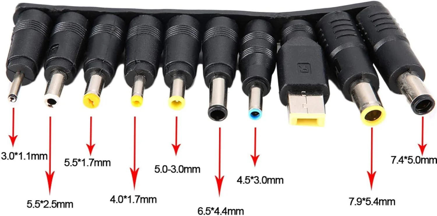 کیت آداپتور برق DC هشت عددی، کانکتورهای جهانی DC با پلاگ 5.5mm x 2.1mm به انواع مختلف نوک های جک پلاگ DC نر برای منبع تغذیه و تست