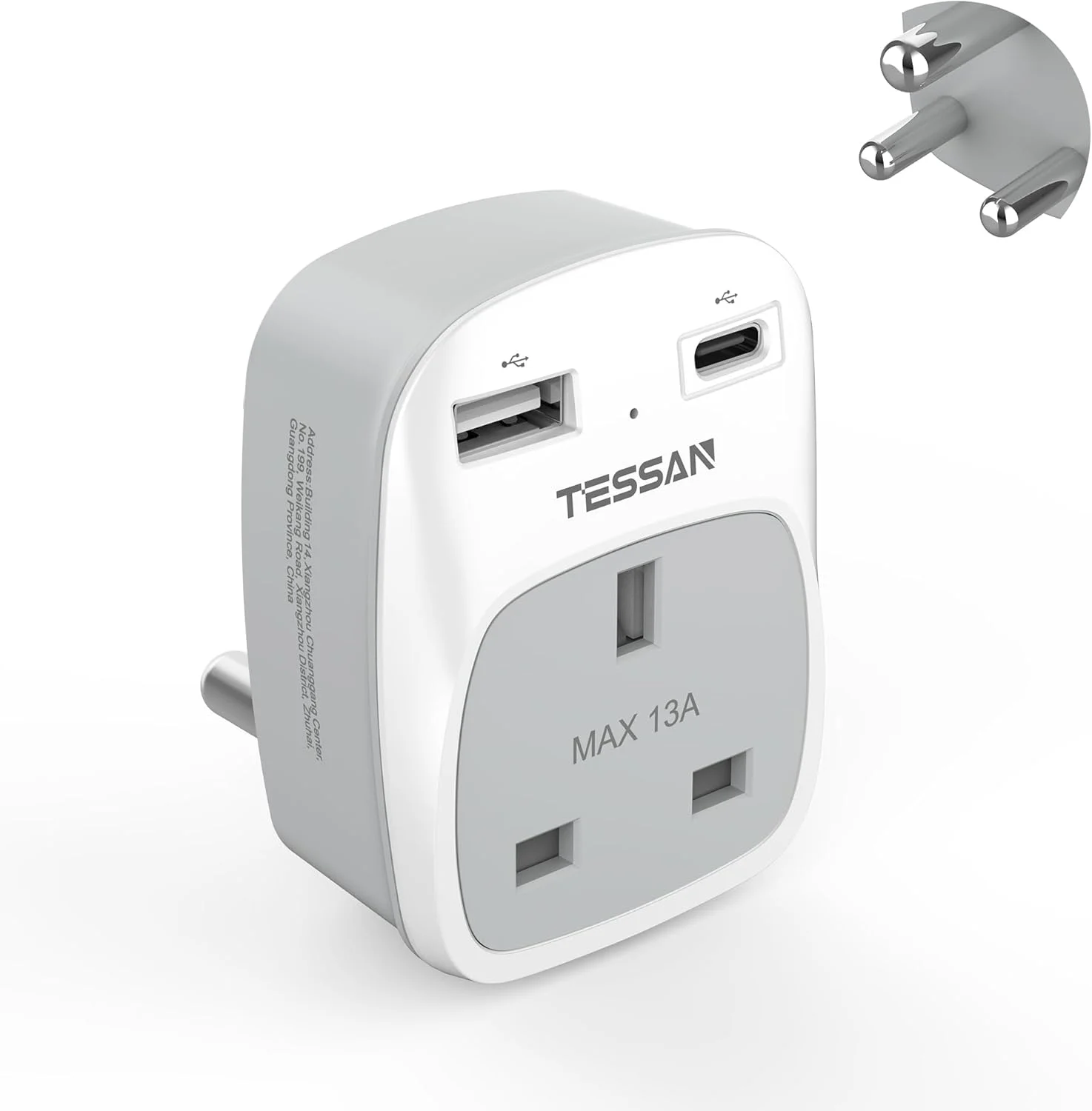 تبدیل دوشاخه AE به دوشاخه آفریقای جنوبی، آداپتور برق TESSAN آفریقای جنوبی با 2 پورت USB (1 پورت USB C)، دوشاخه نوع M ارت دار، تبدیل AE به SA برای نامیبیا، سوازیلند، لسوتو، بوتان