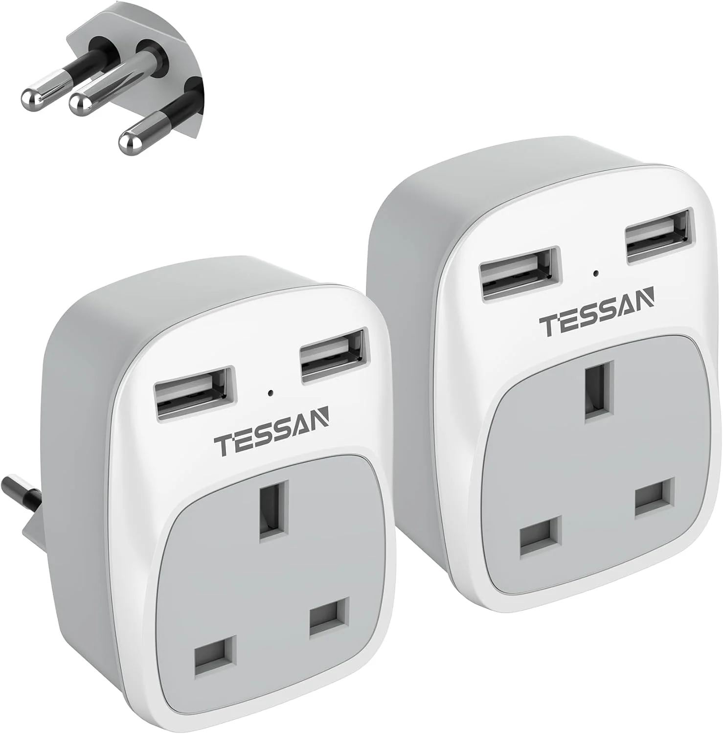 تبدیل دوشاخه برق مسافرتی برزیل، بسته 2 عددی، تبدیل کننده دوشاخه AE به برزیلی با 2 پورت شارژ USB، دوشاخه نوع N برای AE به برزیل