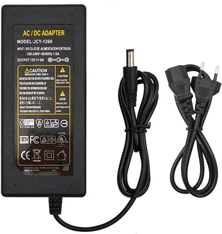 آداپتور AC/DC سوئیچینگ 12 ولت 1 آمپر 2 آمپر 3 آمپر 4 آمپر 5 آمپر 6 آمپر 8 آمپر 10 آمپر برای نوارهای چراغ LED، دوربین مداربسته، روتر، کانکتور نری 5.5x2.1-2.5 میلی‌متری، دوشاخه US/UK/EU/AU