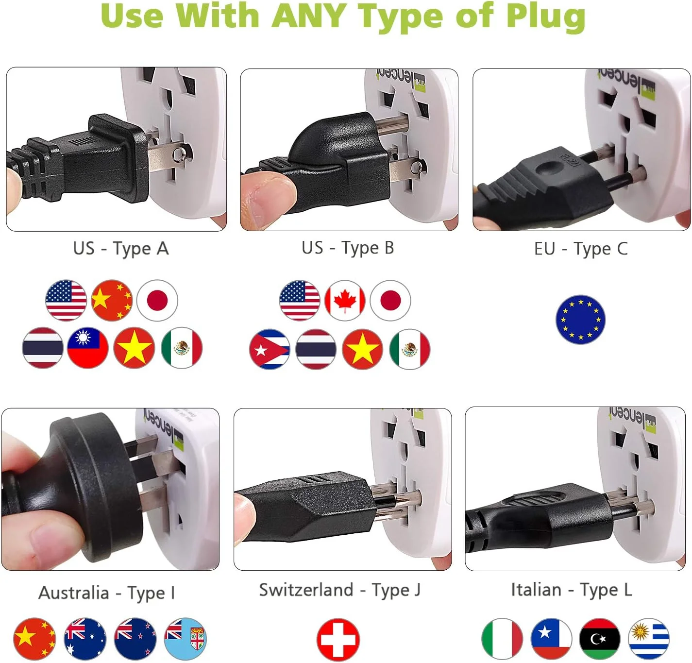 تبدیل دوشاخه جهانی به دوشاخه بریتانیایی، آداپتور مسافرتی جهانی LENCENT با فیوز 10 آمپر، مناسب برای استفاده از دوشاخه‌های ایالات متحده، اروپا، استرالیا، چین در بریتانیا - 1 عدد، سفید