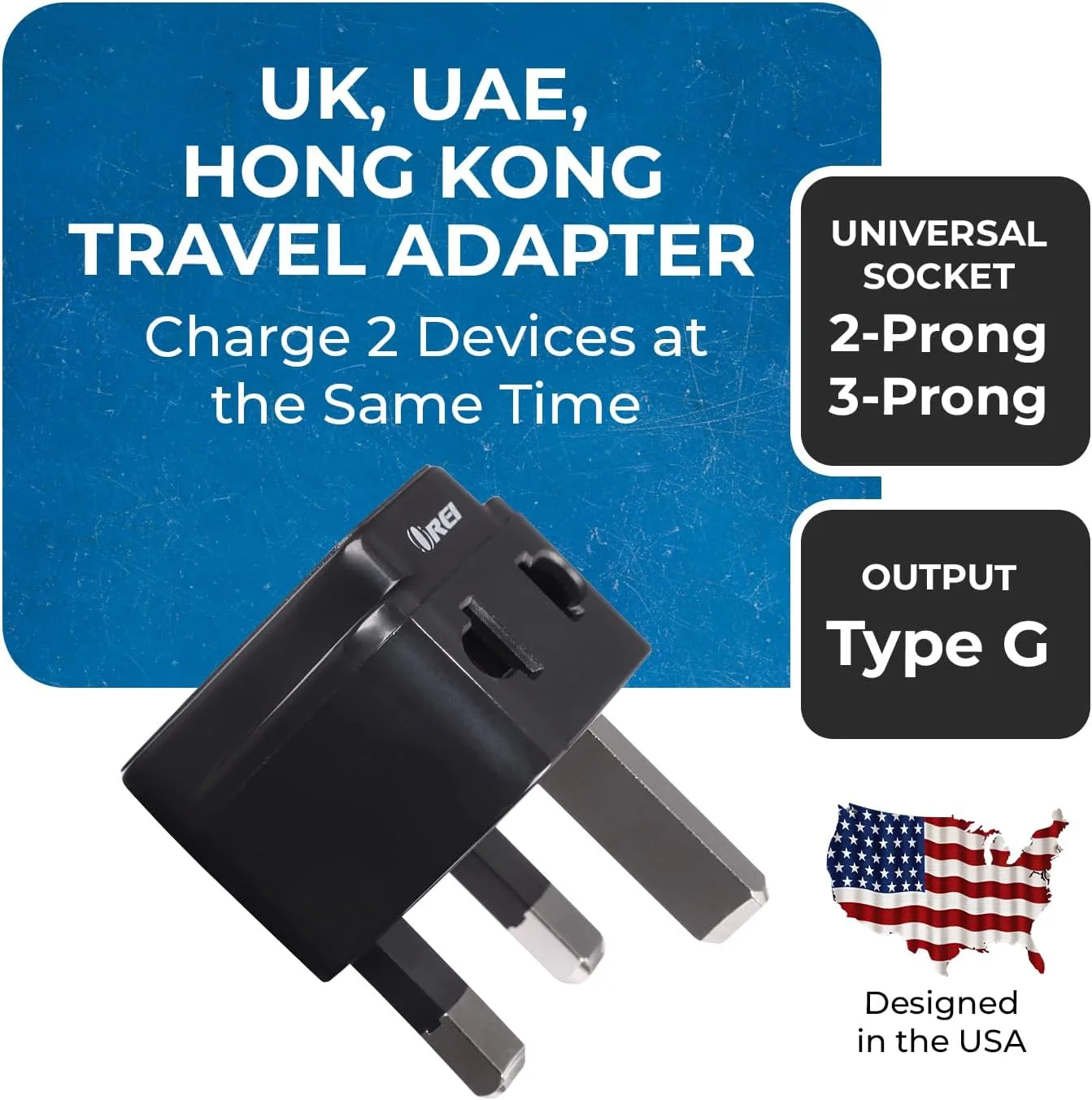 تبدیل دوشاخه برق اُری، مناسب برای سفر به انگلستان، هنگ کنگ، امارات متحده عربی، دبی - اتصال ایمن ارت دار - سوکت جهانی - بسته 4 عددی