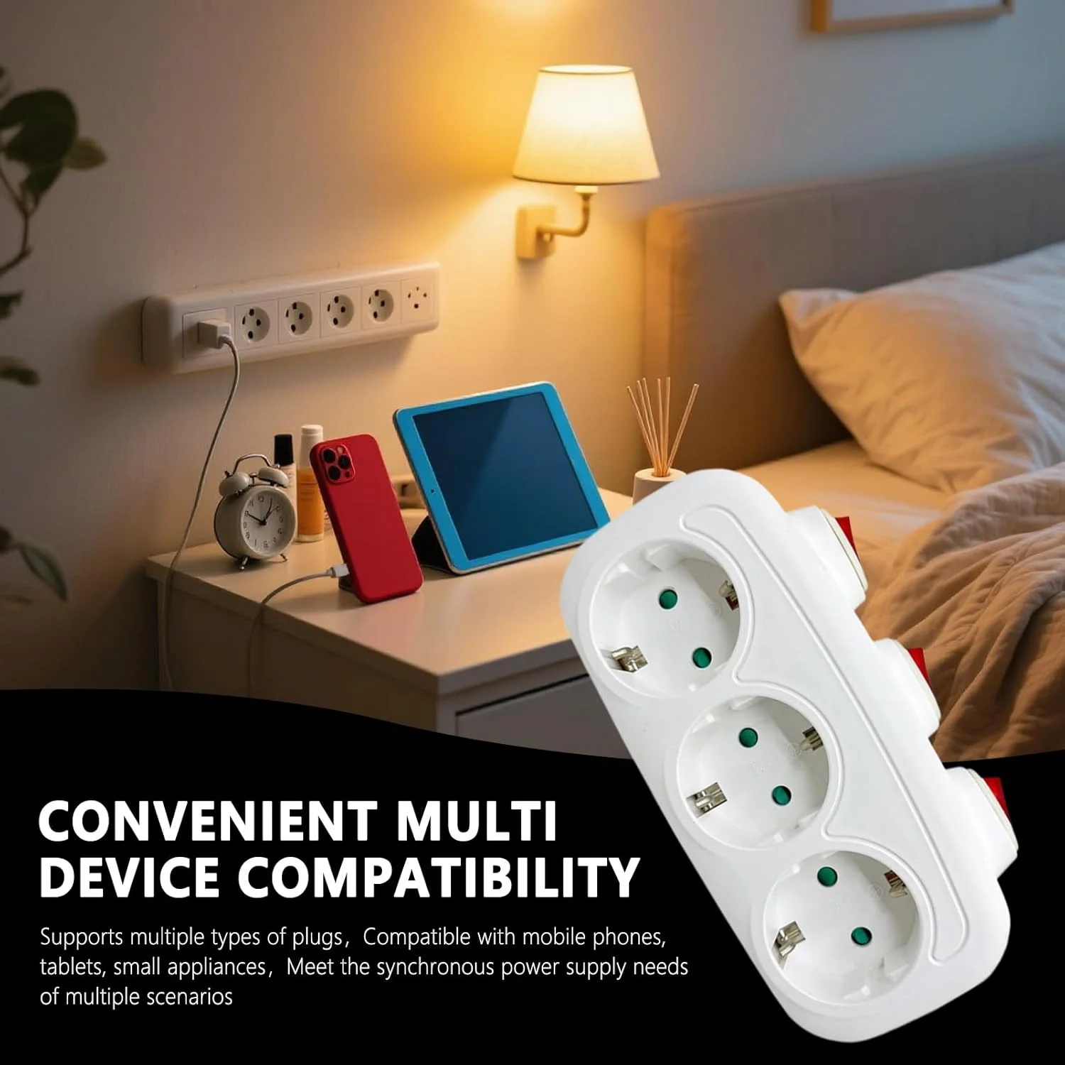 آداپتور برای دوشاخه اروپا | دوشاخه دیواری برای پریزها - تبدیل کننده چند شاخه 3 پورت، سوکت توسعه بین المللی برای اتاق خواب، اتاق نشیمن، آشپزخانه، مسافرت تجاری و تفریحی