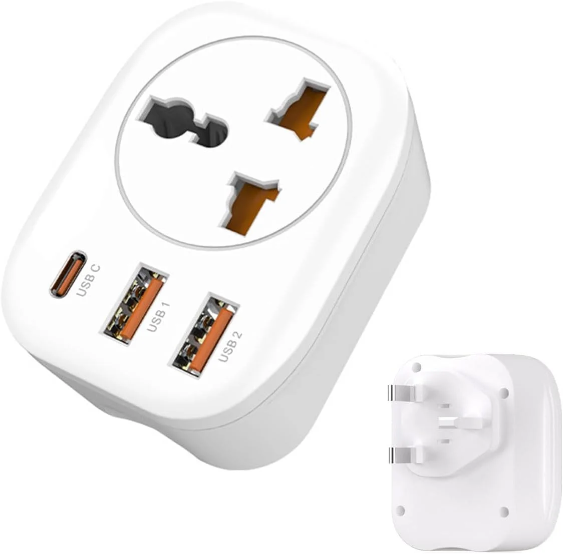 آداپتور دوشاخه ECVV® USA/EU/CN به UAE UK HK، مبدل مسافرتی نوع G، آداپتور مسافرتی سوکت جهانی با پورت 2USB+Type-C برای سفر کاری، تعطیلات، هتل، فرودگاه - سفید آداپتور دوشاخه ECVV® USA/EU/CN به UAE UK HK، مبدل مسافرتی نوع G، آداپتور مسافرتی سوکت جهانی با پورت 2USB+Type-C برای سفر کاری، تعطیلات، هتل، فرودگاه - سفید