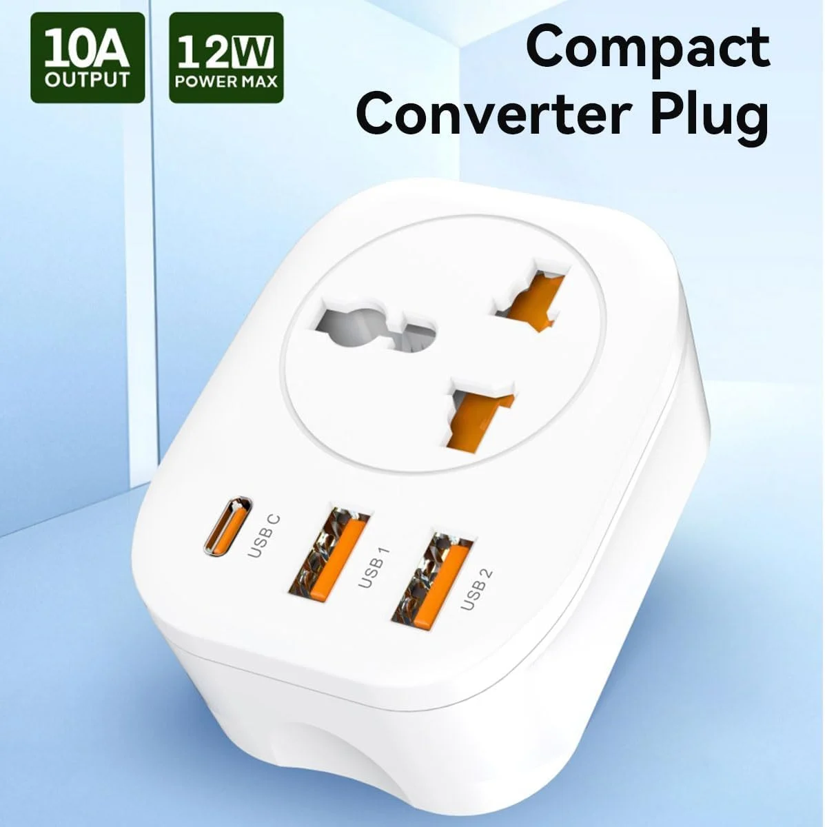 آداپتور دوشاخه ECVV® USA/EU/CN به UAE UK HK، مبدل مسافرتی نوع G، آداپتور مسافرتی سوکت جهانی با پورت 2USB+Type-C برای سفر کاری، تعطیلات، هتل، فرودگاه - سفید