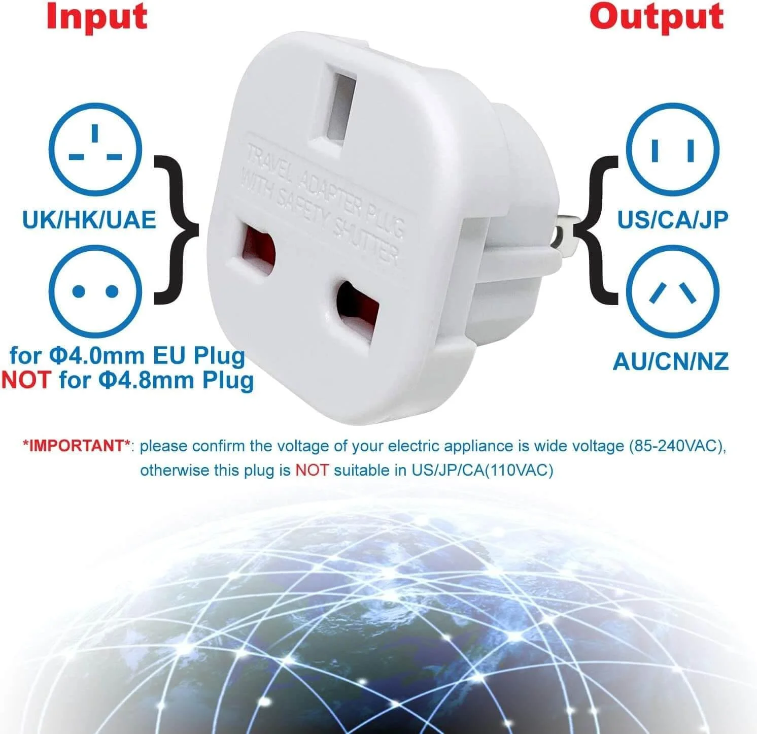 تبدیل دوشاخه بریتانیا به آمریکا 5 عددی | تبدیل نوع G به نوع A/B | مبدل مسافرتی برای آمریکا، کانادا، مکزیک، ژاپن، تایلند، چین | آداپتور 2 پین تخت با پین های چرخشی | آداپتور برق بریتانیا/اروپا به آمریکا