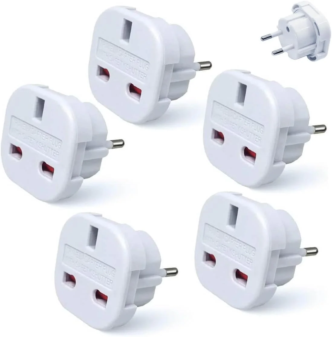 مجموعه 5 عددی تبدیل دوشاخه بریتانیا به اروپا – تبدیل کننده دوشاخه یونیورسال نوع G به نوع C/E/F – آداپتور برق اروپا برای اسپانیا، فرانسه، آلمان، ایتالیا، پرتغال، هلند مجموعه 5 عددی تبدیل دوشاخه بریتانیا به اروپا – تبدیل کننده دوشاخه یونیورسال نوع G به نوع C/E/F – آداپتور برق اروپا برای اسپانیا، فرانسه، آلمان، ایتالیا، پرتغال، هلند