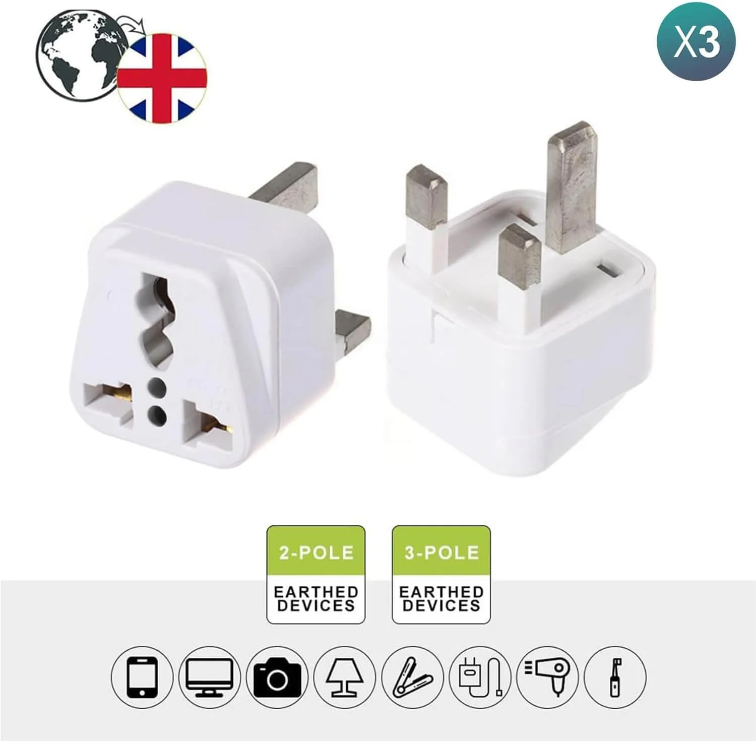 مجموعه 3 عددی تبدیل دوشاخه جهانی مسافرتی نوع G - تبدیل کننده دوشاخه های آمریکا، کانادا، اروپا، استرالیا، چین به انگلستان، امارات، دبی، ایرلند - تبدیل کننده برق چند دوشاخه 3 پین ارت دار - آداپتور ضروری برای سفر بین المللی مجموعه 3 عددی تبدیل دوشاخه جهانی مسافرتی نوع G - تبدیل کننده دوشاخه های آمریکا، کانادا، اروپا، استرالیا، چین به انگلستان، امارات، دبی، ایرلند - تبدیل کننده برق چند دوشاخه 3 پین ارت دار - آداپتور ضروری برای سفر بین المللی