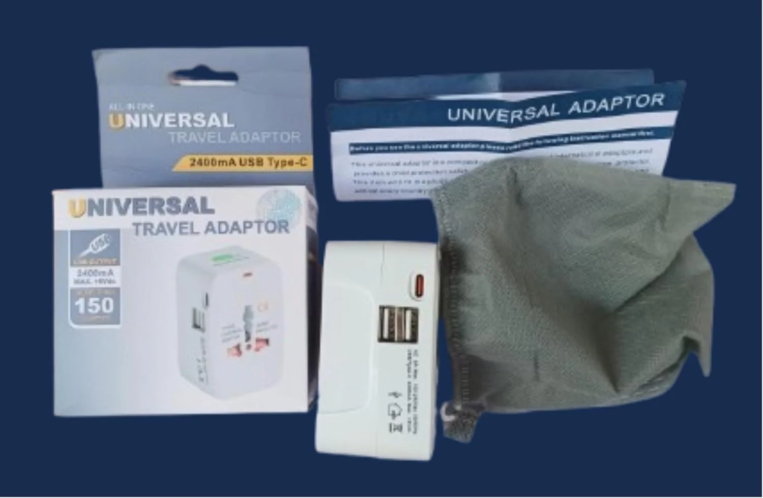 آداپتور مسافرتی جهانی 4 در 1 aarm با Type C - سوکت پلاگ جهانی | 2 USB-A 2.1A، 1 USB-C 3A | کابل USB به Type C آداپتور مسافرتی جهانی 4 در 1 aarm با Type C - سوکت پلاگ جهانی | 2 USB-A 2.1A، 1 USB-C 3A | کابل USB به Type C