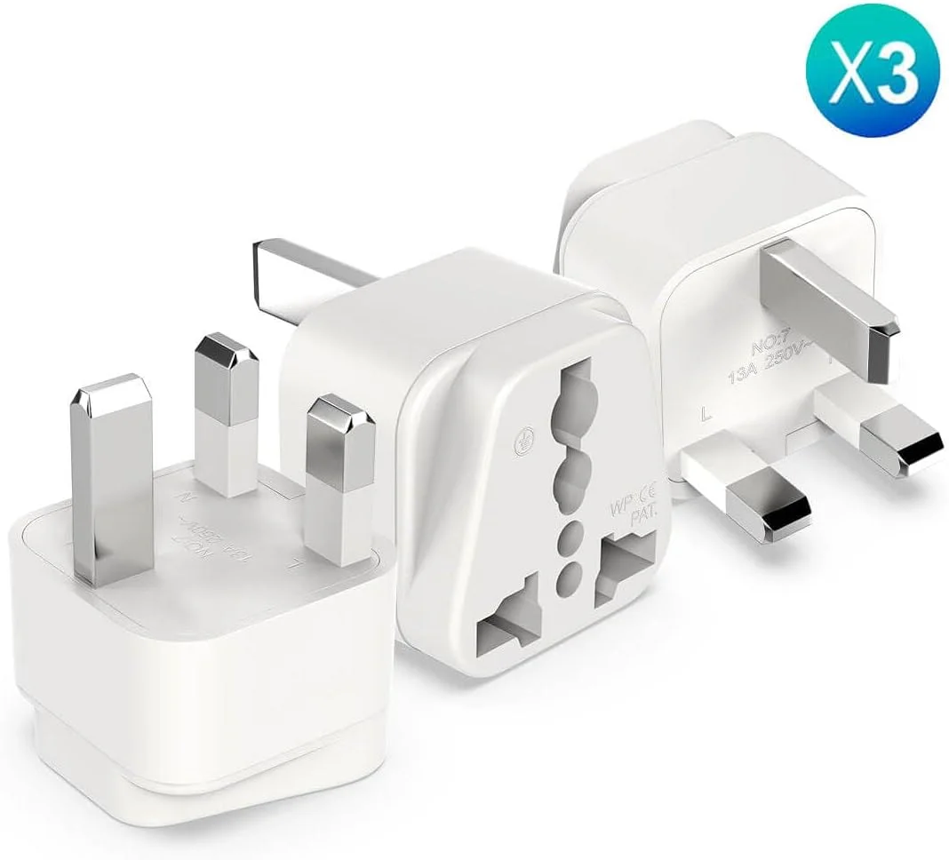 آداپتور دوشاخه بریتانیایی 3 عددی - مبدل برق مسافرتی جهانی برای تبدیل دوشاخه های آمریکا/اروپا/استرالیا/چین به نوع G بریتانیایی - اتصال زمین، مجموعه آداپتور مسافرتی سفید و جمع و جور برای انگلستان، دبی، امارات متحده عربی، هنگ کنگ - دوشاخه برق بین المللی آداپتور دوشاخه بریتانیایی 3 عددی - مبدل برق مسافرتی جهانی برای تبدیل دوشاخه های آمریکا/اروپا/استرالیا/چین به نوع G بریتانیایی - اتصال زمین، مجموعه آداپتور مسافرتی سفید و جمع و جور برای انگلستان، دبی، امارات متحده عربی، هنگ کنگ - دوشاخه برق بین المللی