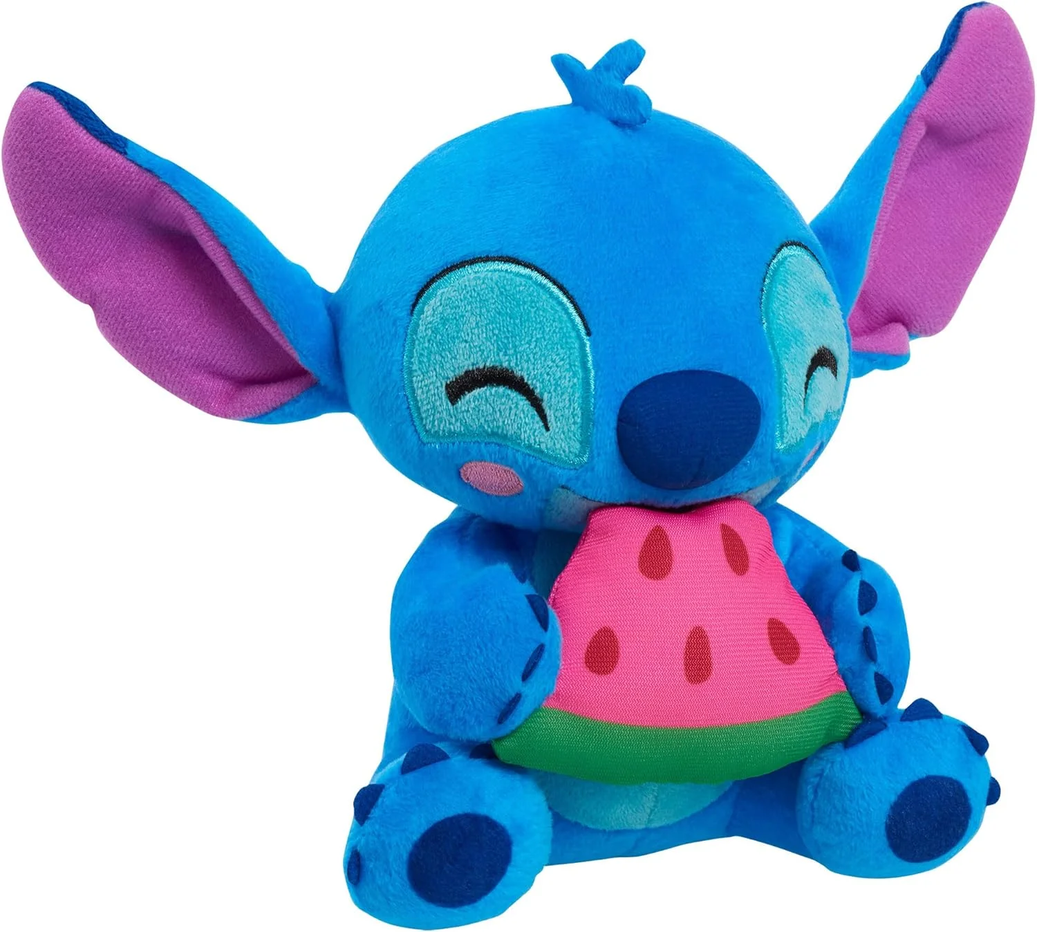 عروسک پولیشی کوچک دیزنی، استیچ و هندوانه، حیوان پر شده، آبی، موجود فضایی، اسباب بازی های دارای مجوز رسمی برای کودکان بالای 2 سال توسط جاست پلی