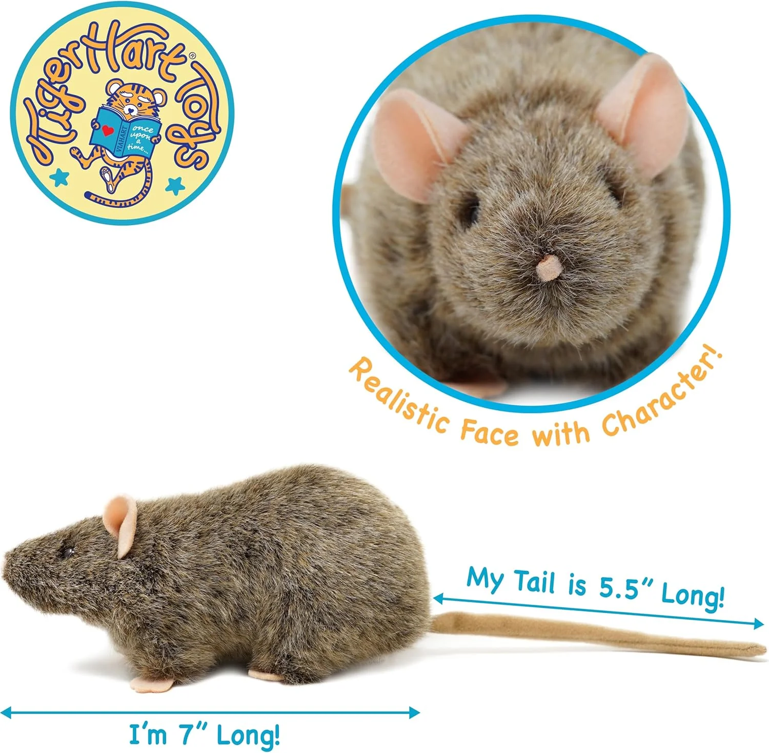 عروسک پولیشی نرم موش روبن TigerHart Viahart برای کودکان | حیوانات پر شده بغلی | اسباب بازی های نرم برای نوزاد، کودک، نوپا | پارچه پلی استر | پرکننده پلی پروپیلن | سن توصیه شده 3+