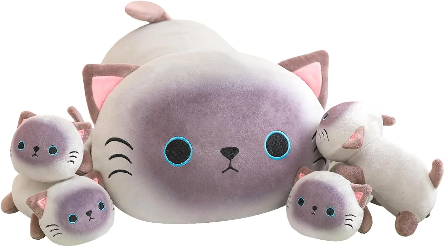 عروسک گربه سیامی TOYSYM، بالش گربه سیامی ناز با 4 بچه گربه در شکمش، اسباب بازی های نرم پنبه ای هدیه برای کودکان عروسک گربه سیامی TOYSYM، بالش گربه سیامی ناز با 4 بچه گربه در شکمش، اسباب بازی های نرم پنبه ای هدیه برای کودکان