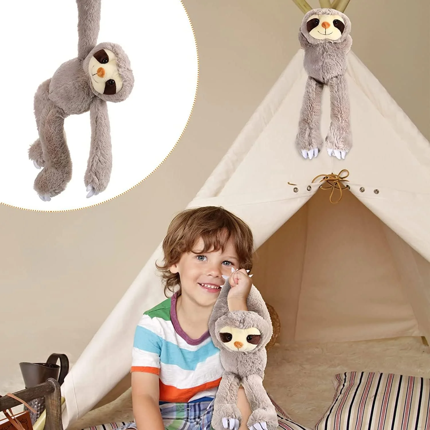 آویز تنبل قهوه ای 30 سانتی متری، بسته 2 عددی حیوانات عروسکی پولیشی فوق العاده نرم با طراحی واقعی اتصال دست و پا، هدیه یا جایزه عالی برای نوجوانان، بزرگسالان، دکوراسیون