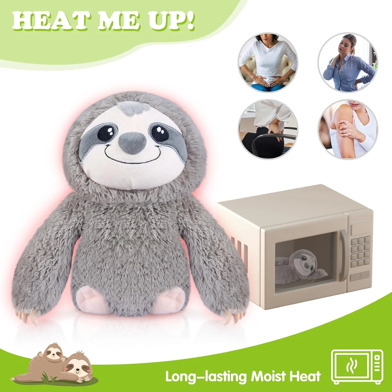عروسک پولیشی گرمایشی تنبل SuzziPad، عروسک پولیشی گرم شونده برای اضطراب، زمان خواب، آغوش و همراهی، تسکین درد و کوفتگی، عروسک گرم کننده تنبل، هدیه تنبل برای زنان و دختران