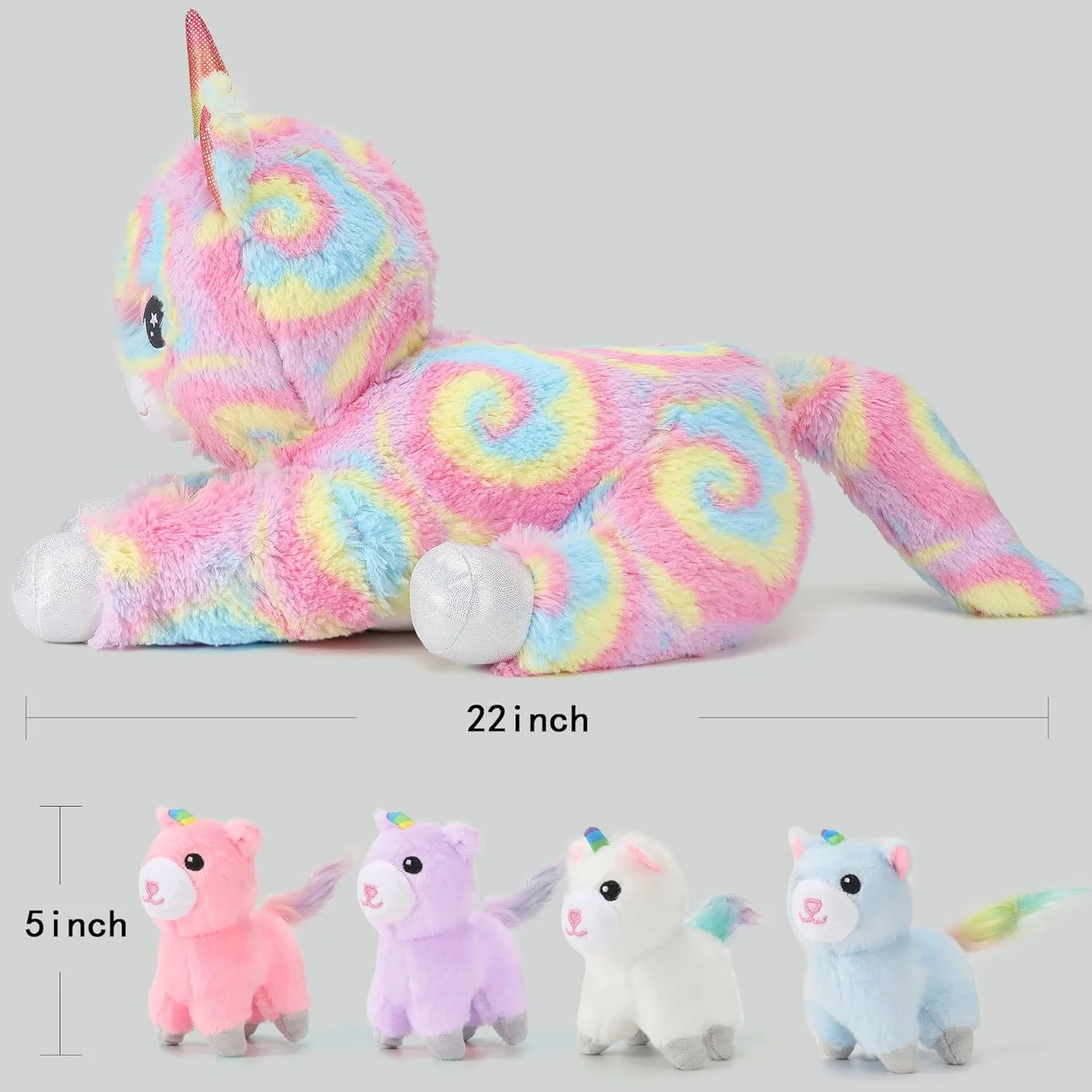 عروسک گربه تک شاخ 5 در 1، گربه مادر 55 سانتی متری به همراه 4 بچه گربه عروسک گربه تک شاخ 5 در 1، گربه مادر 55 سانتی متری به همراه 4 بچه گربه