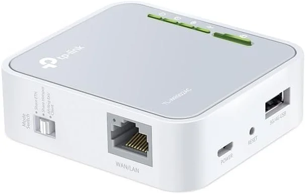 روتر مسافرتی بی سیم TP-Link AC750 مدل TL-WR902AC – دو بانده 2.4GHz/5GHz Wi-Fi، طراحی نانو قابل حمل، اشتراک گذاری فایل و شارژ USB، حالت های متعدد: روتر/هات اسپات/تقویت کننده/AP، شامل کیف مسافرتی روتر مسافرتی بی سیم TP-Link AC750 مدل TL-WR902AC – دو بانده 2.4GHz/5GHz Wi-Fi، طراحی نانو قابل حمل، اشتراک گذاری فایل و شارژ USB، حالت های متعدد: روتر/هات اسپات/تقویت کننده/AP، شامل کیف مسافرتی