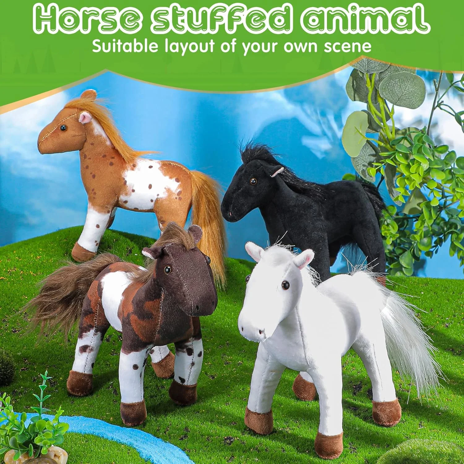 اسباب بازی اسب پولیشی Skylety، 4 عدد اسب اسباب بازی 20 سانتی متری، حیوانات پولیشی زیبا، اسب پولیشی سفید، حیوانات پولیشی قهوه ای، هدایای مهمانی، لوازم تزئینی