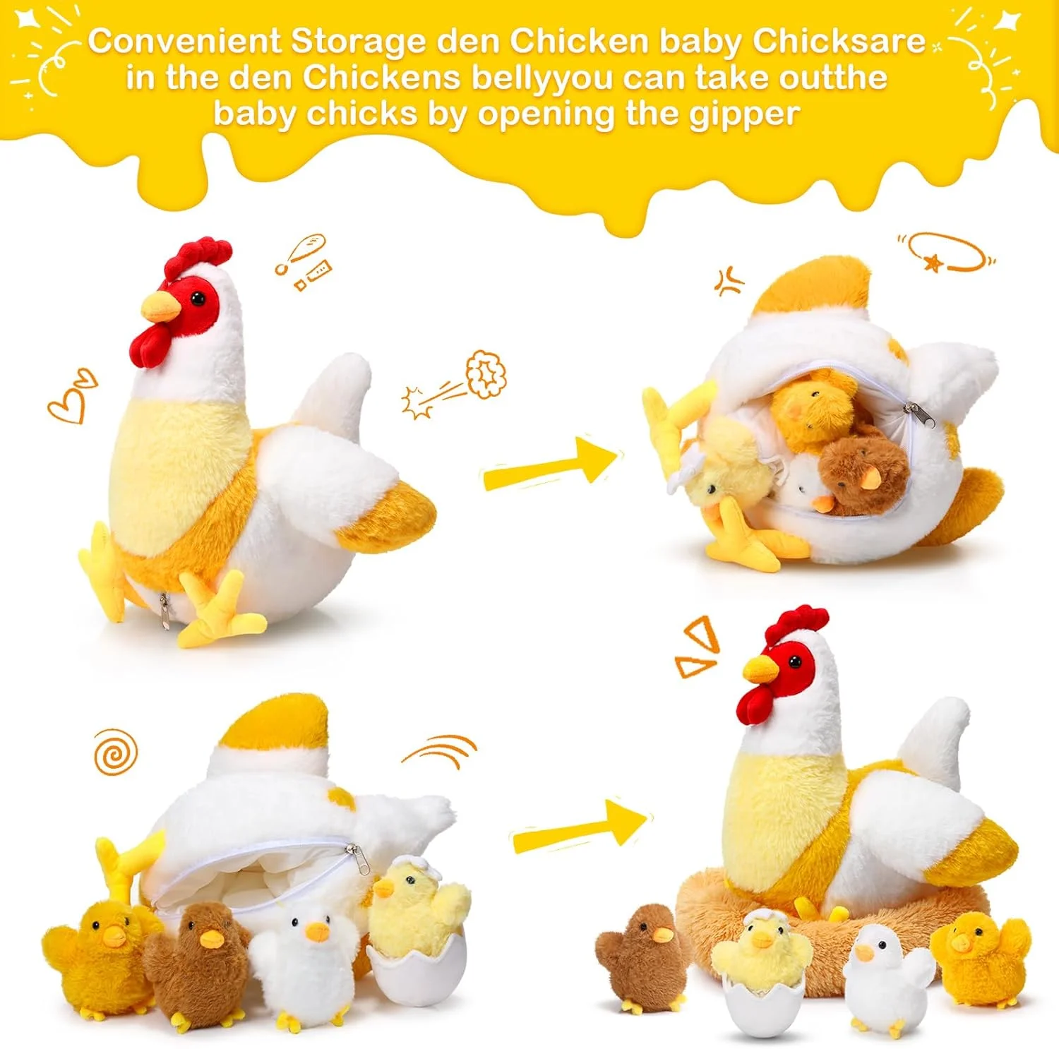 عروسک مرغ پولیشی Skylety با شکم زیپدار، لانه مرغ و جوجه کوچک برای تزئینات کریسمس و مهمانیها (مدل بامزه) عروسک مرغ پولیشی Skylety با شکم زیپدار، لانه مرغ و جوجه کوچک برای تزئینات کریسمس و مهمانیها (مدل بامزه)