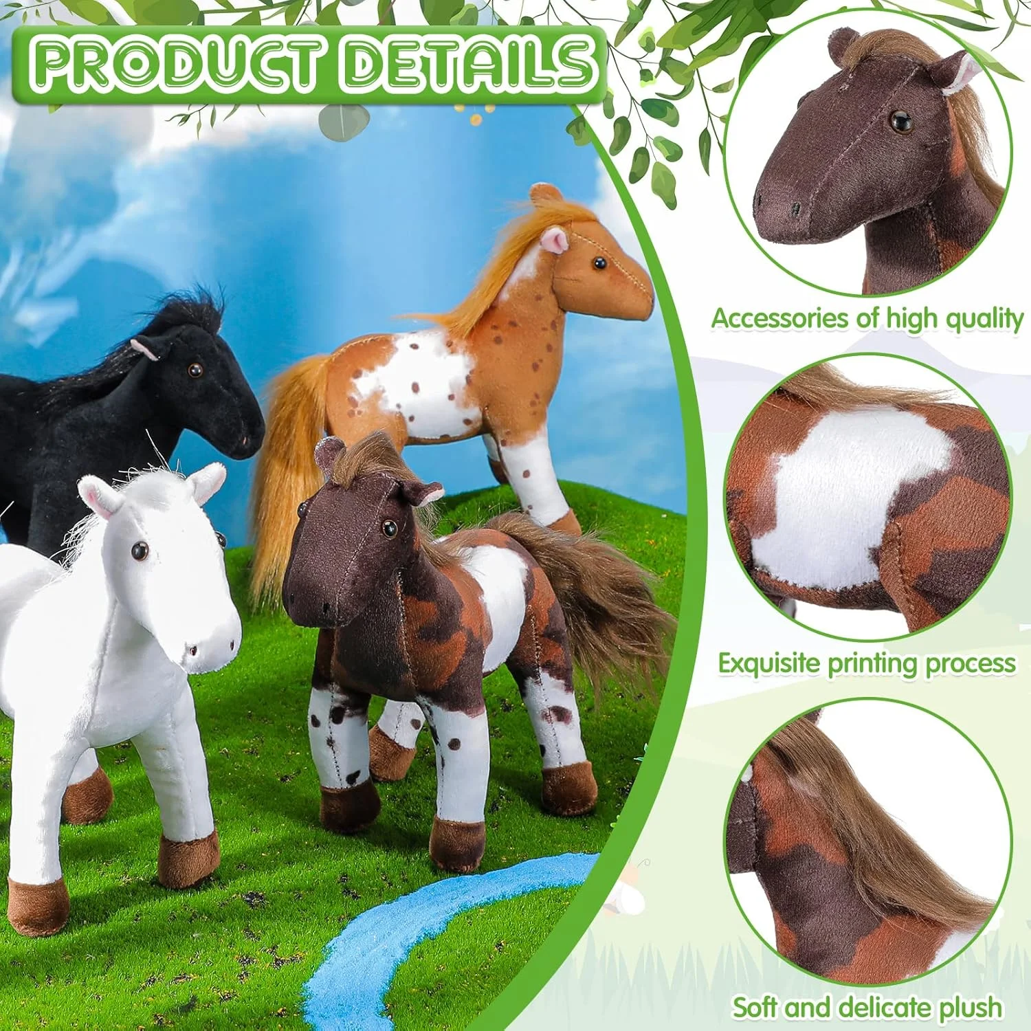 اسباب بازی اسب پولیشی Skylety، 4 عدد اسب اسباب بازی 20 سانتی متری، حیوانات پولیشی زیبا، اسب پولیشی سفید، حیوانات پولیشی قهوه ای، هدایای مهمانی، لوازم تزئینی