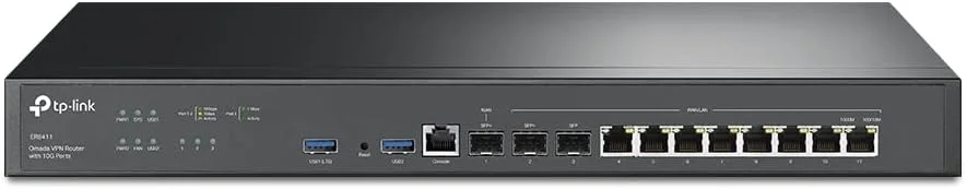 روتر VPN سیمی 10G سازمانی TP-Link ER8411 | تا 10 پورت WAN | ظرفیت بالای شبکه | فایروال SPI | یکپارچه با Omada SDN | تعادل بار | محافظت در برابر صاعقه
