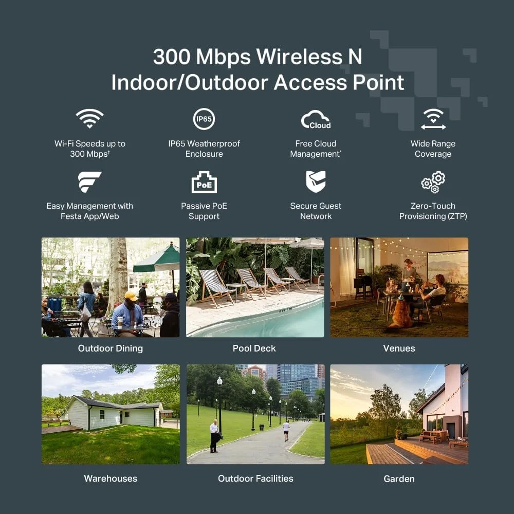 اکسس پوینت بیرونی بی سیم TP-Link Festa F41-Outdoor N300 | ابر رایگان | IP65 + محافظت در برابر صاعقه 6 کیلوولت | PoE غیرفعال با انژکتور PoE | شبکه خود سازماندهی اکسس پوینت بیرونی بی سیم TP-Link Festa F41-Outdoor N300 | ابر رایگان | IP65 + محافظت در برابر صاعقه 6 کیلوولت | PoE غیرفعال با انژکتور PoE | شبکه خود سازماندهی