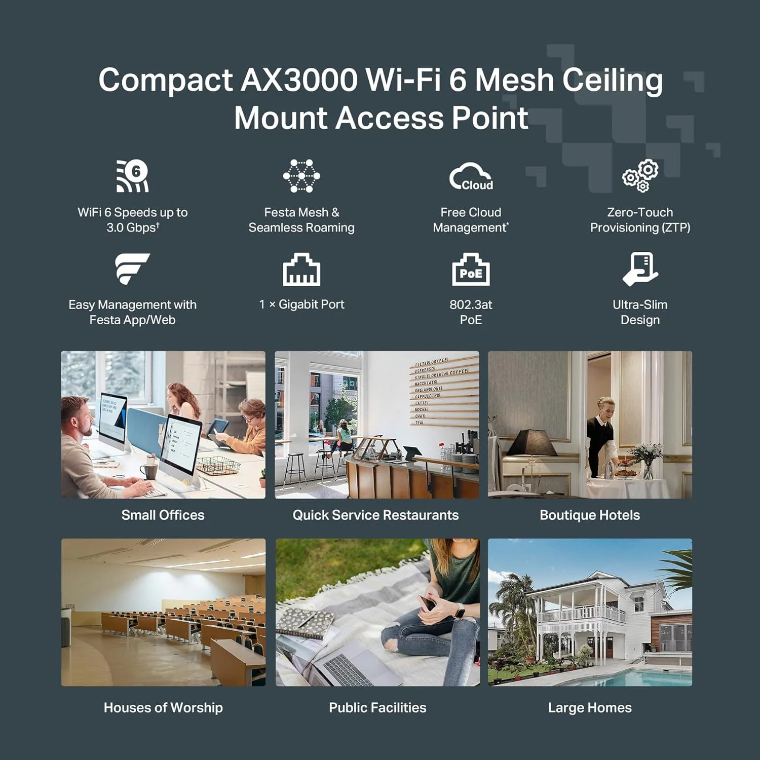 اکسس پوینت بی سیم فوق العاده باریک TP-Link Festa F65 | Wi-Fi 6 AX3000 | مش، رومینگ یکپارچه، MU-MIMO، HE160 | شبکه خود سازماندهی | مدیریت ابری رایگان | تغذیه از طریق PoE+ | با Omada کار نمی کند اکسس پوینت بی سیم فوق العاده باریک TP-Link Festa F65 | Wi-Fi 6 AX3000 | مش، رومینگ یکپارچه، MU-MIMO، HE160 | شبکه خود سازماندهی | مدیریت ابری رایگان | تغذیه از طریق PoE+ | با Omada کار نمی کند