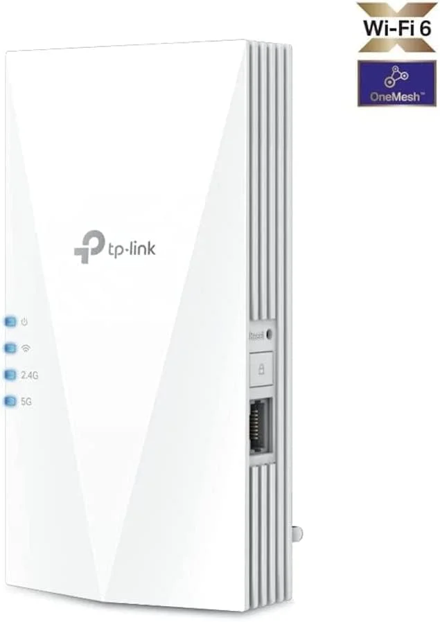 تقویت کننده وای فای 6 مش تی پی-لینک، افزایش دهنده برد وای فای Ultraxtend AX1500 مگابیت بر ثانیه با 1 پورت گیگابیتی، تقویت کننده اینترنت، 5 گیگاهرتز، کنترل آسان برنامه، دوشاخه UK (RE500X)