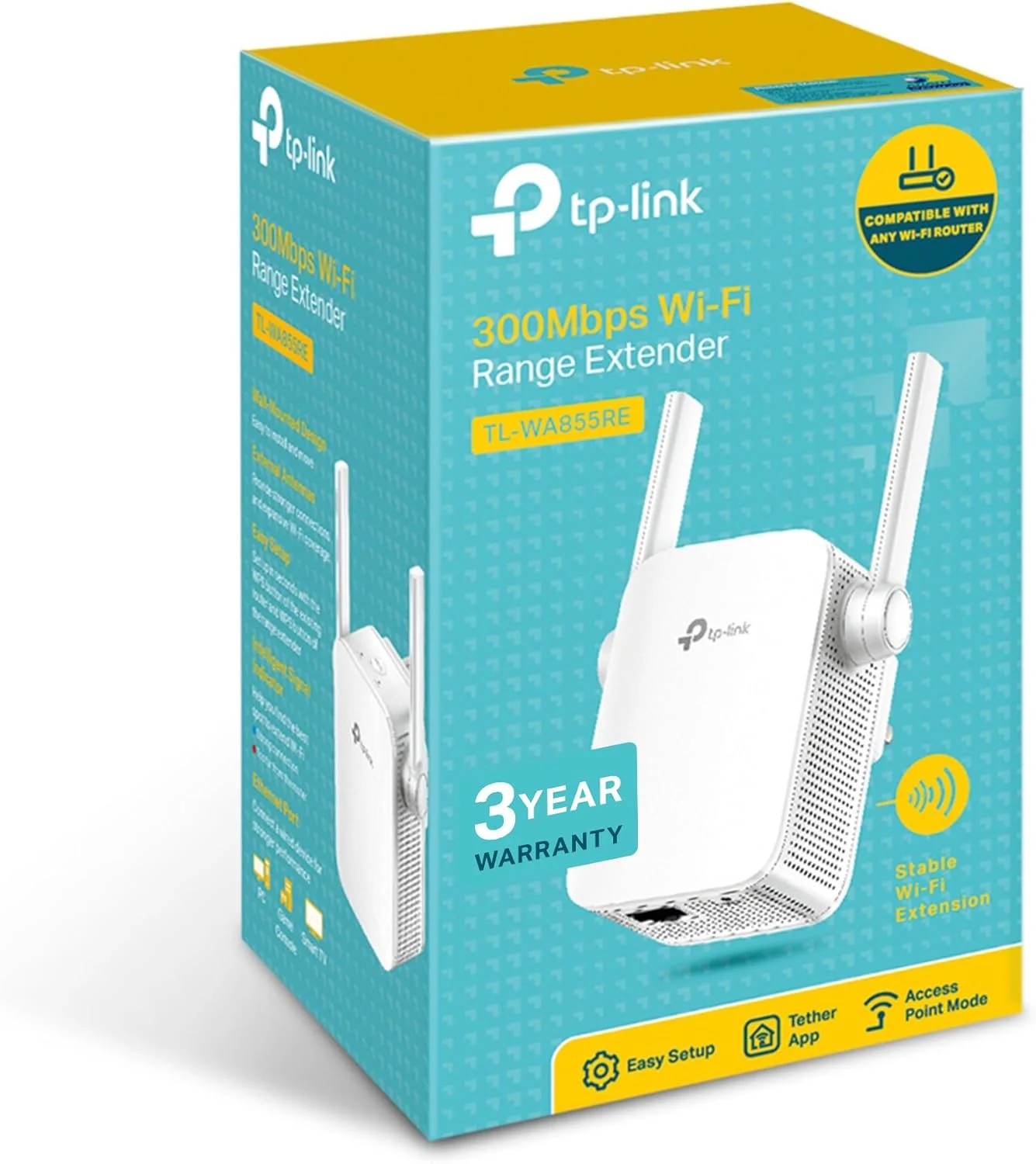 تقویت کننده محدوده جهانی TP-Link N300، توسعه دهنده پهنای باند/Wi-Fi، تقویت کننده/نقطه اتصال Wi-Fi با 1 پورت اترنت و 2 آنتن خارجی، اتصال و پخش آسان، حالت نقطه دسترسی داخلی، دوشاخه UK (TL-WA855RE) تقویت کننده محدوده جهانی TP-Link N300، توسعه دهنده پهنای باند/Wi-Fi، تقویت کننده/نقطه اتصال Wi-Fi با 1 پورت اترنت و 2 آنتن خارجی، اتصال و پخش آسان، حالت نقطه دسترسی داخلی، دوشاخه UK (TL-WA855RE)
