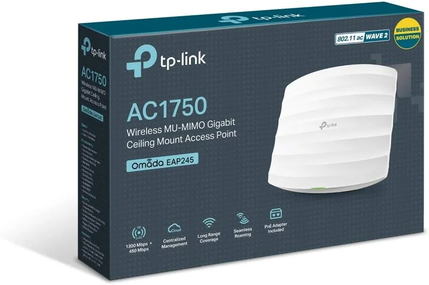 اکسس پوینت وایرلس وای فای TP-Link AC1750 - پشتیبانی از 802.3at PoE+، دو بانده، 802.11AC، نصب سقفی، فناوری MIMO 3x3 (EAP245 V1) اکسس پوینت وایرلس وای فای TP-Link AC1750 - پشتیبانی از 802.3at PoE+، دو بانده، 802.11AC، نصب سقفی، فناوری MIMO 3x3 (EAP245 V1)