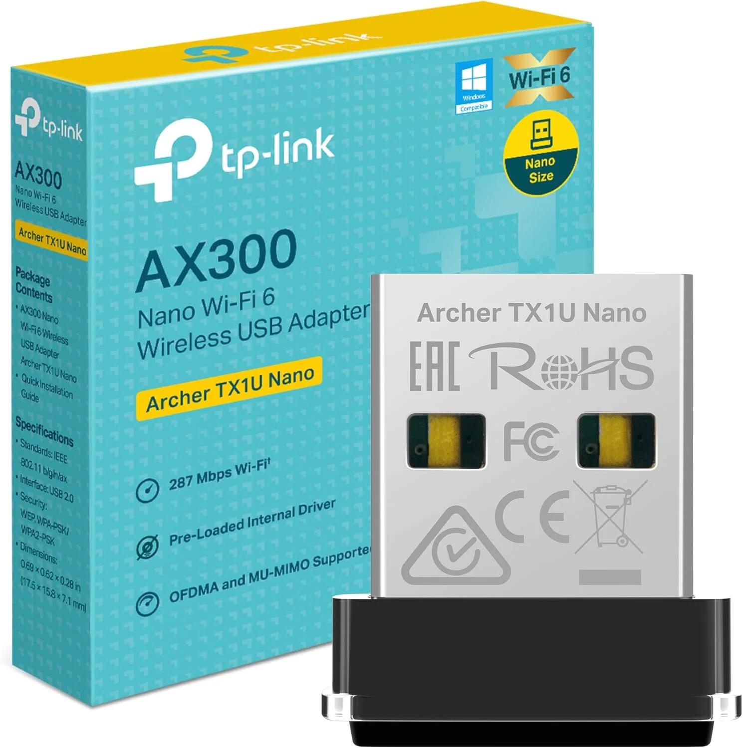 آداپتور وای فای TP-Link Archer TX1U Nano برای کامپیوتر، وای فای 6 AX300، اتصال آسان، سایز نانو، MU-MIMO، حالت Access Point، سازگار با ویندوز و لینوکس (کرنل 3.10 و بالاتر)
