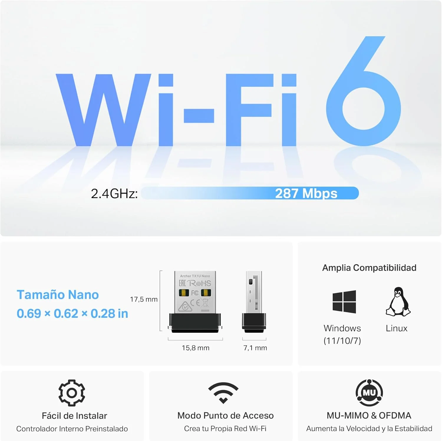 آداپتور وای فای TP-Link Archer TX1U Nano برای کامپیوتر، وای فای 6 AX300، اتصال آسان، سایز نانو، MU-MIMO، حالت Access Point، سازگار با ویندوز و لینوکس (کرنل 3.10 و بالاتر) آداپتور وای فای TP-Link Archer TX1U Nano برای کامپیوتر، وای فای 6 AX300، اتصال آسان، سایز نانو، MU-MIMO، حالت Access Point، سازگار با ویندوز و لینوکس (کرنل 3.10 و بالاتر)