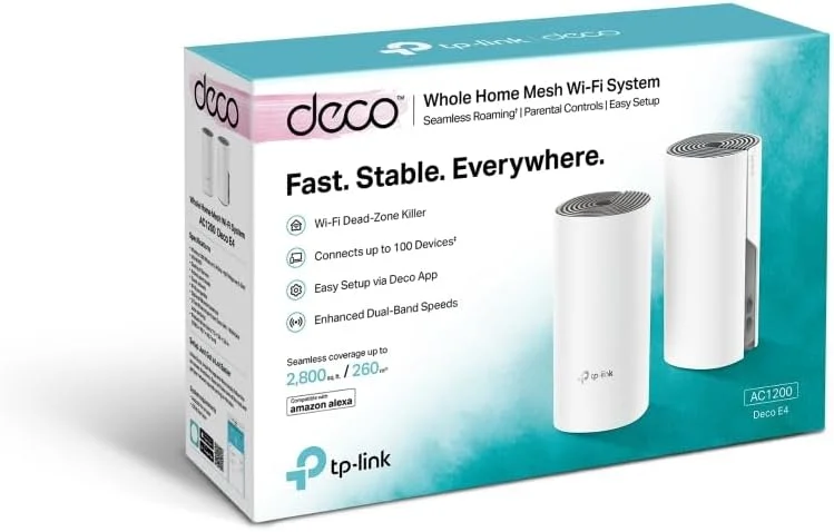 بسته دو عددی سیستم وای فای مش خانگی هوشمند TP-Link DECOE4-2-PACK E4 AC1200 Deco بسته دو عددی سیستم وای فای مش خانگی هوشمند TP-Link DECOE4-2-PACK E4 AC1200 Deco