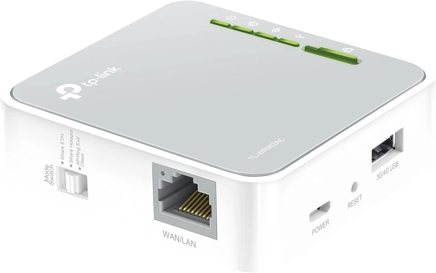 روتر نانو بی سیم TP-Link TL-WR902AC AC750 (433 مگابیت بر ثانیه (5 گیگاهرتز) + 300 مگابیت بر ثانیه (2.4 گیگاهرتز) (قابل حمل، اکسس پوینت، آداپتور تلویزیون، تکرار کننده، روتر، کلاینت، مدیا، سرور FTP)، سفید/خاکستری