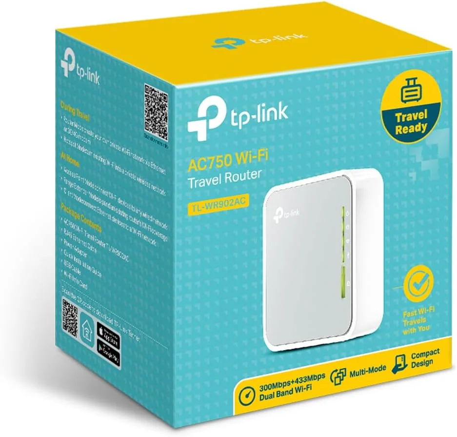 روتر نانو بی سیم TP-Link TL-WR902AC AC750 (433 مگابیت بر ثانیه (5 گیگاهرتز) + 300 مگابیت بر ثانیه (2.4 گیگاهرتز) (قابل حمل، اکسس پوینت، آداپتور تلویزیون، تکرار کننده، روتر، کلاینت، مدیا، سرور FTP)، سفید/خاکستری روتر نانو بی سیم TP-Link TL-WR902AC AC750 (433 مگابیت بر ثانیه (5 گیگاهرتز) + 300 مگابیت بر ثانیه (2.4 گیگاهرتز) (قابل حمل، اکسس پوینت، آداپتور تلویزیون، تکرار کننده، روتر، کلاینت، مدیا، سرور FTP)، سفید/خاکستری