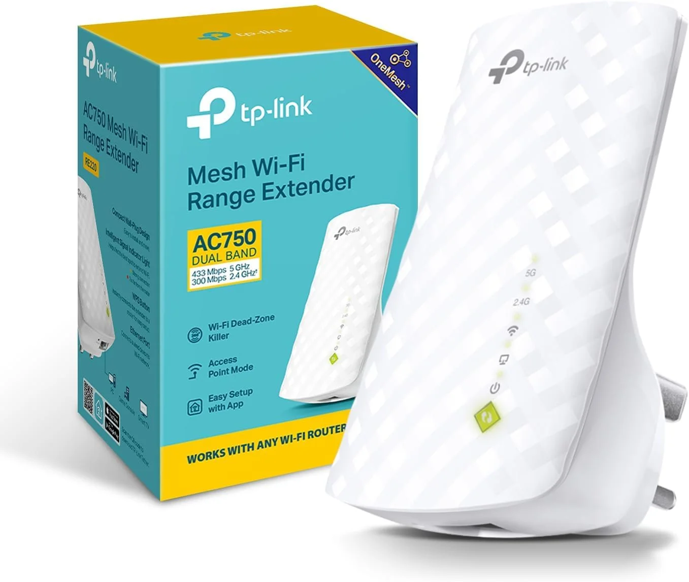 تقویت کننده وای فای TP-Link AC750 | پوشش تا 1200 فوت مربع و 20 دستگاه | تقویت کننده دو بانده برای گسترش اتصال اینترنت (RE220)