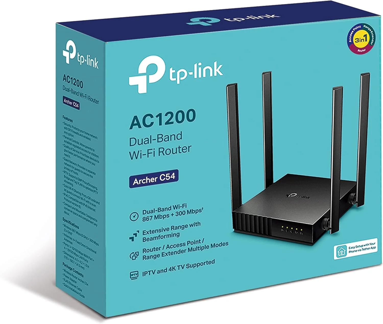 روتر وای فای Tp Link Ac1200 Archer C54 5Ghz دو بانده Mu Mimo، روتر اینترنت بی سیم چند حالته 3 در 1، 4 آنتن خارجی، پوشش برد بلند، کنترل والدین، مشکی روتر وای فای Tp Link Ac1200 Archer C54 5Ghz دو بانده Mu Mimo، روتر اینترنت بی سیم چند حالته 3 در 1، 4 آنتن خارجی، پوشش برد بلند، کنترل والدین، مشکی