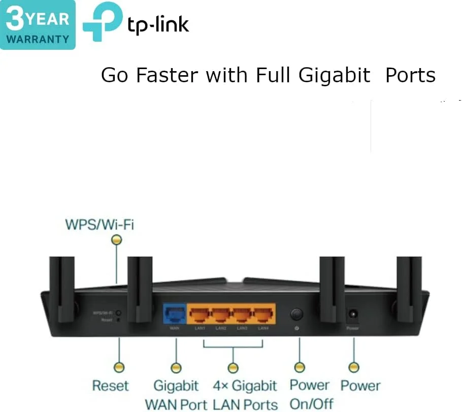 روتر گیگابیتی VPN تی‌پی‌لینک وای‌فای 6 OneMesh AX3000 Mbps، پردازنده دو هسته‌ای، فیبر، امنیت سایبری WPA3، ایده‌آل برای بازی Xbox/PS4/Steam، سازگار با الکسا (Archer AX53)