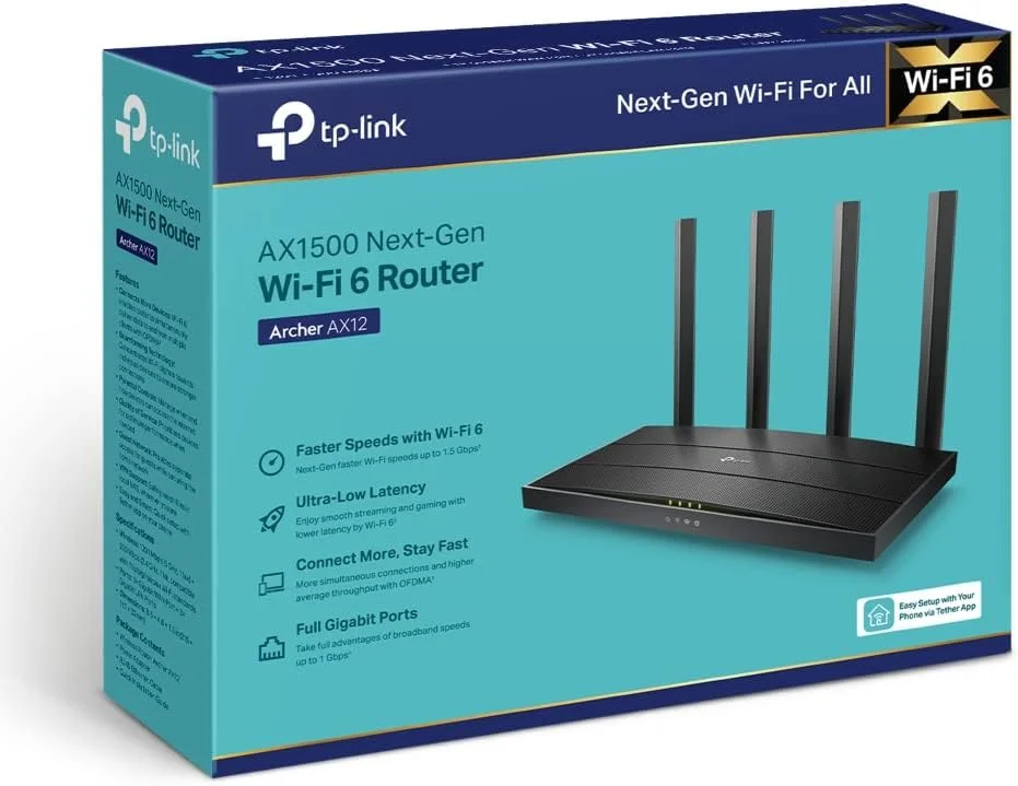 روتر گیگابیتی دو بانده TP-Link AX1500 Wi-Fi 6 – نسل جدید با سرعت تا 1.5 گیگابیت بر ثانیه | OFDMA و MU-MIMO، Beamforming برای پوشش بهبود یافته، افزایش عمر باتری با Target Wake Time (Archer AX12) روتر گیگابیتی دو بانده TP-Link AX1500 Wi-Fi 6 – نسل جدید با سرعت تا 1.5 گیگابیت بر ثانیه | OFDMA و MU-MIMO، Beamforming برای پوشش بهبود یافته، افزایش عمر باتری با Target Wake Time (Archer AX12)