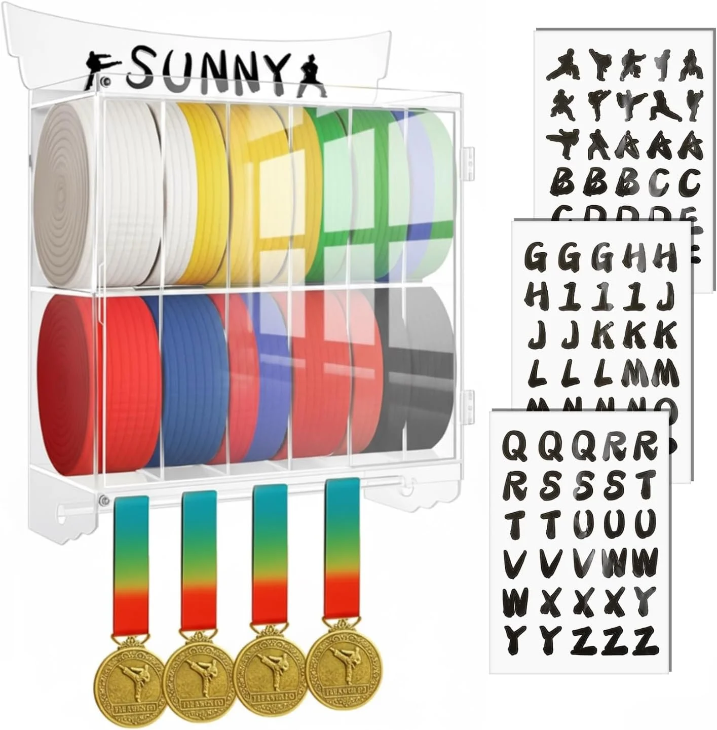 استند نمایش کمربند کاراته آکریلیک Vicenpal با استند نمایش مدال و تندیس، نگهدارنده کمربند هنرهای رزمی تکواندو شفاف همراه با استیکر