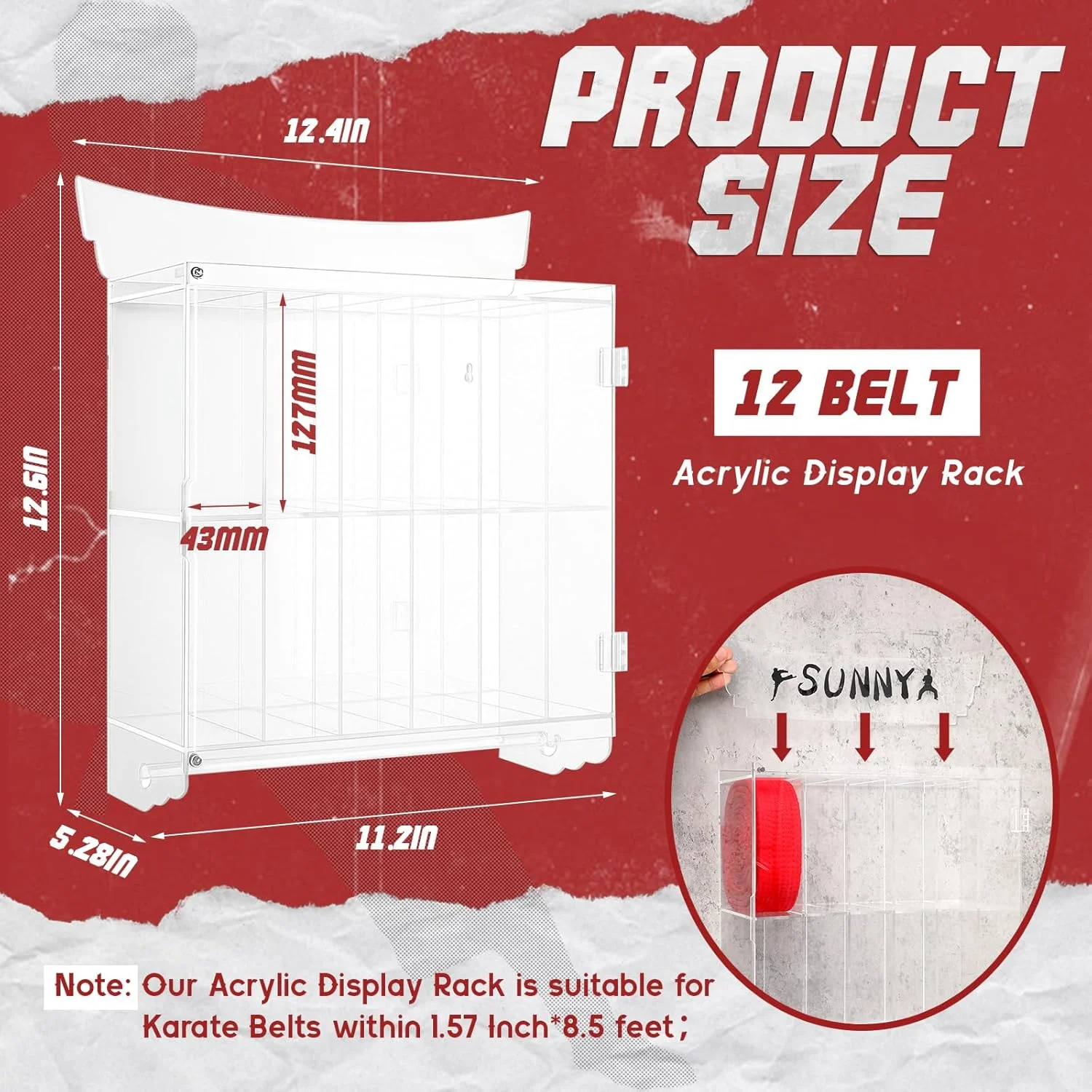 استند نمایش کمربند کاراته آکریلیک Vicenpal با استند نمایش مدال و تندیس، نگهدارنده کمربند هنرهای رزمی تکواندو شفاف همراه با استیکر