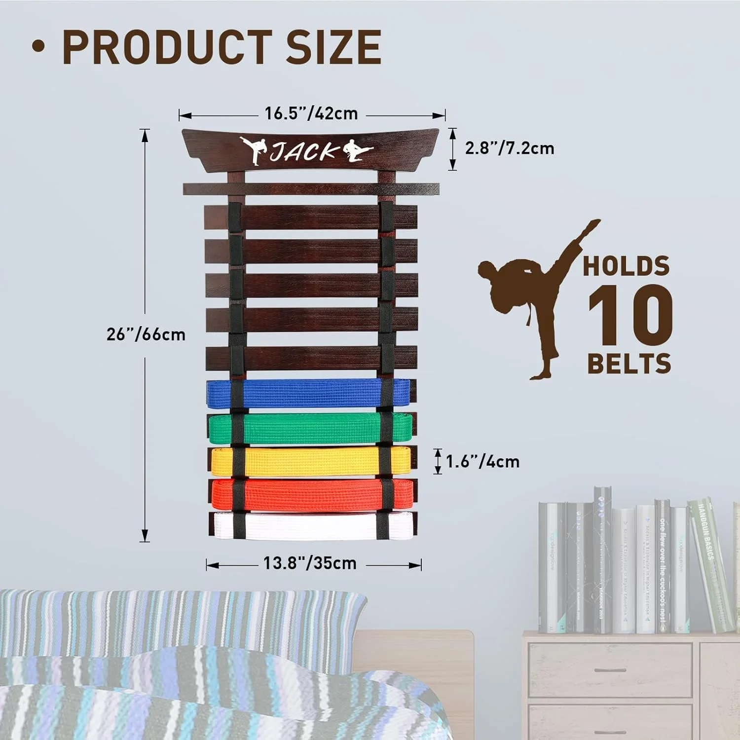 نگهدارنده کمربند کاراته با استیکر، نگهدارنده کمربند تکواندو، نمایشگر کمربند هنرهای رزمی، بدون نیاز به مونتاژ، آویز کمربند BJJ برای کودکان و بزرگسالان